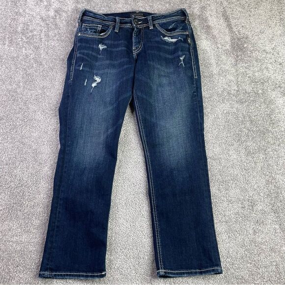 Silver Jeans Suki Capri Women’s 27* Blue Dark Wash Ripped Slim Straight - Picture 1 of 13